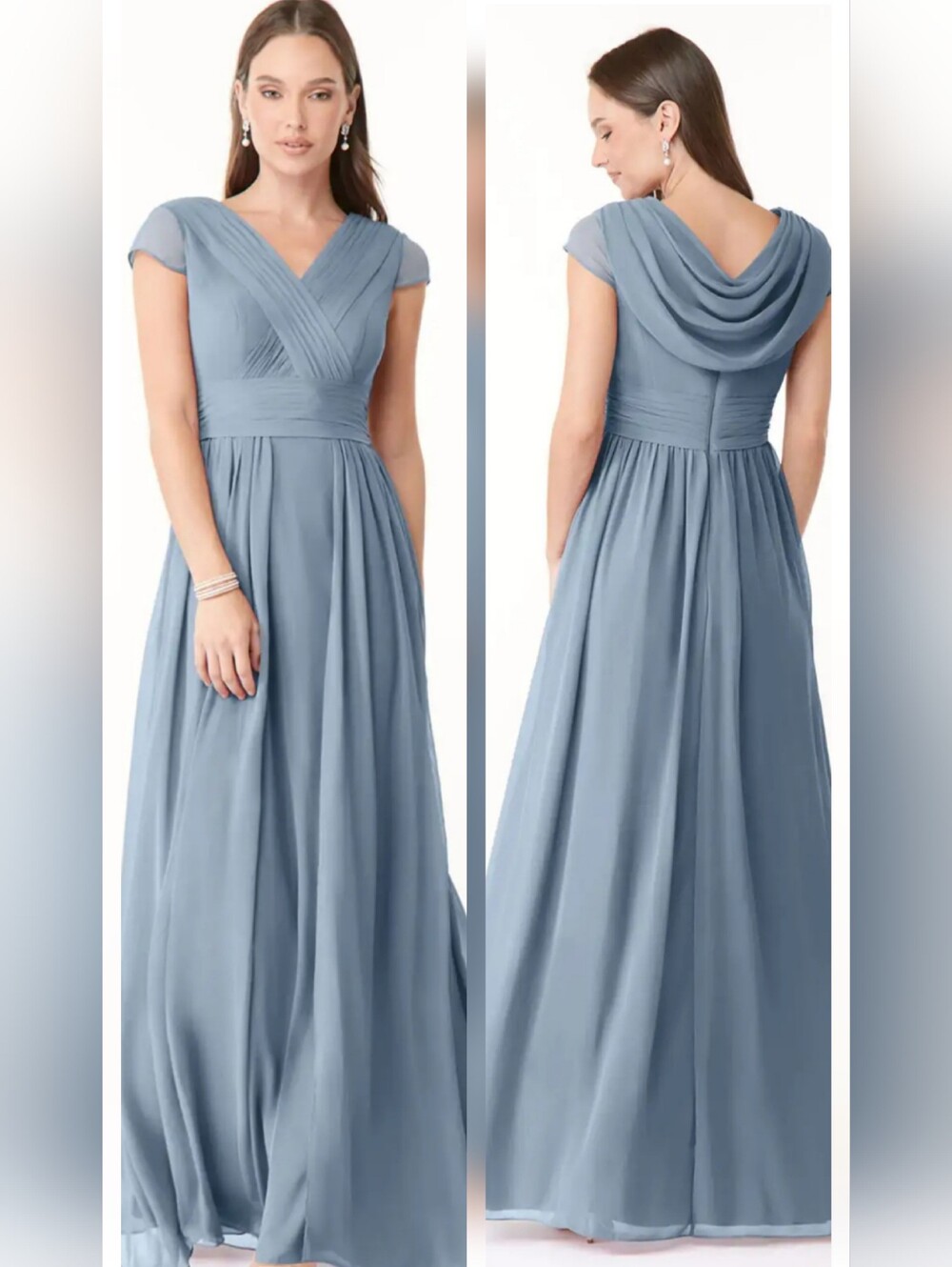 Azazie Chiffon Pleated Drape Formal Wedding Guest Party Events Maxi Zip Dress
